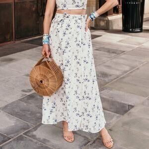 Reformation Palm 100% Linen Wrap Floral Full Maxi Skirt Slit Madeline Size 0